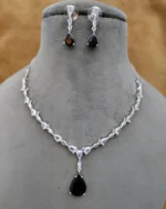 American Diamond Drop Pendant Necklace Set with Drop Earrings - Image 2