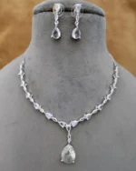 American Diamond Drop Pendant Necklace Set with Drop Earrings - Image 3
