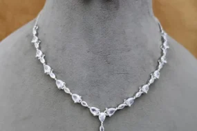 American Diamond Drop Pendant Necklace Set with Drop Earrings