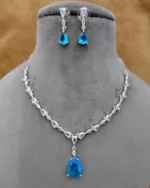 American Diamond Drop Pendant Necklace Set with Drop Earrings - Image 10