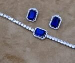 American Diamond Silver-Plated Studded Bracelet With Earrings - Image 4